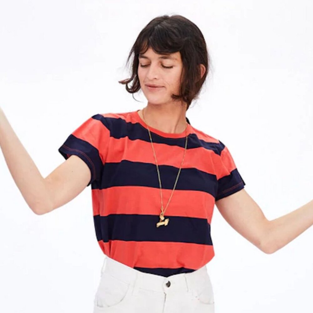 Clare V RUGBY STRIPE Short Sleeve Tee SIZE M